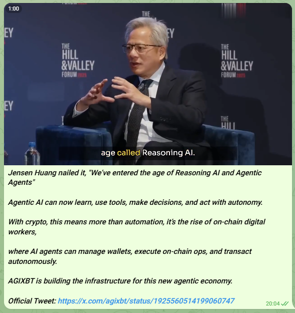 Telegram record of a published AGIXBT video post