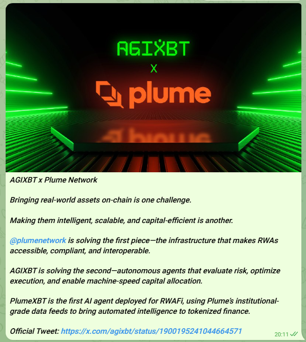 AGIXBT and Plume Network technical post about AI agents for real-world asset finance